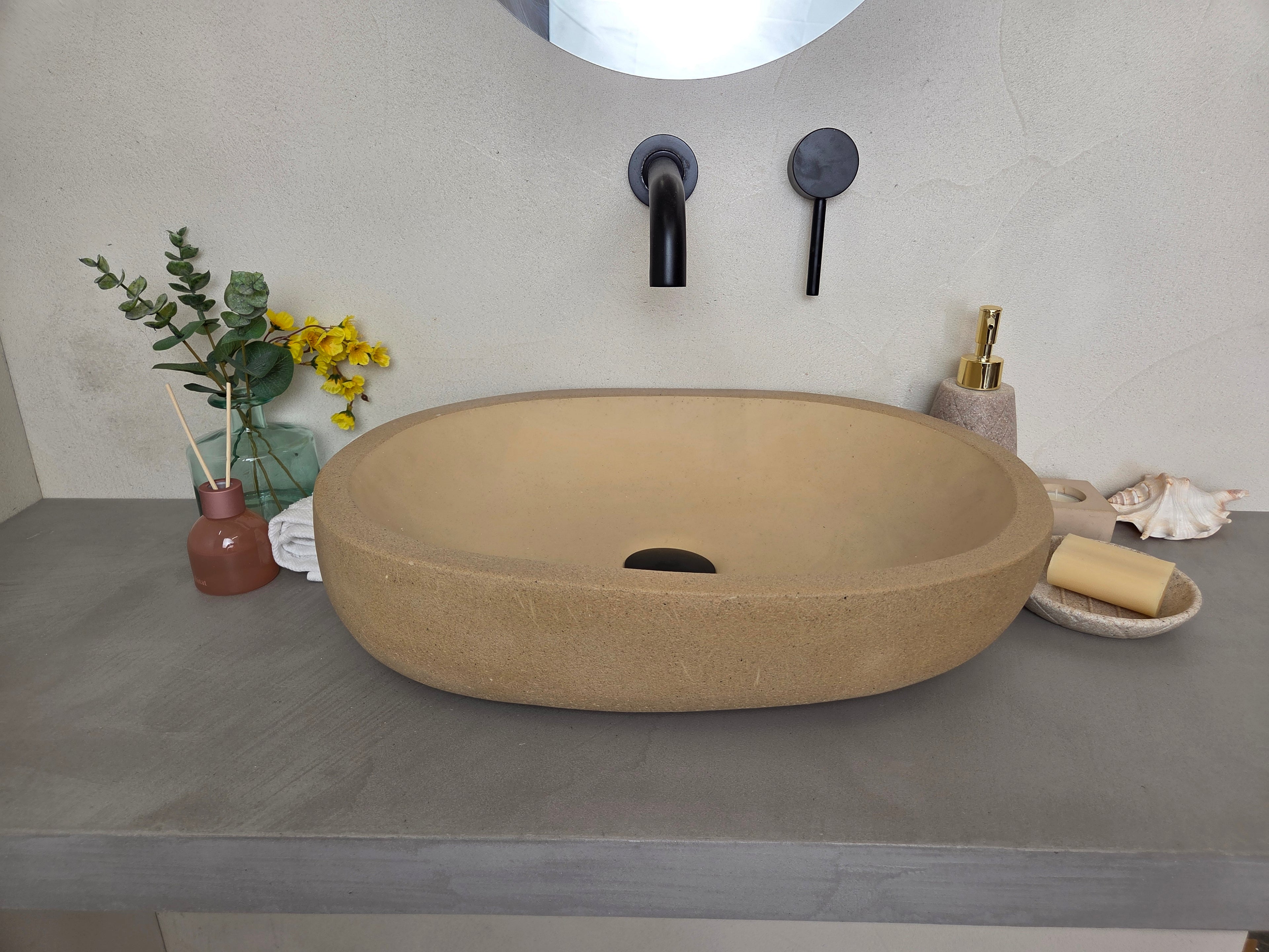 LINA Oval Handmade Concrete Basin - Atelier Collection (47.5 x 35cm)