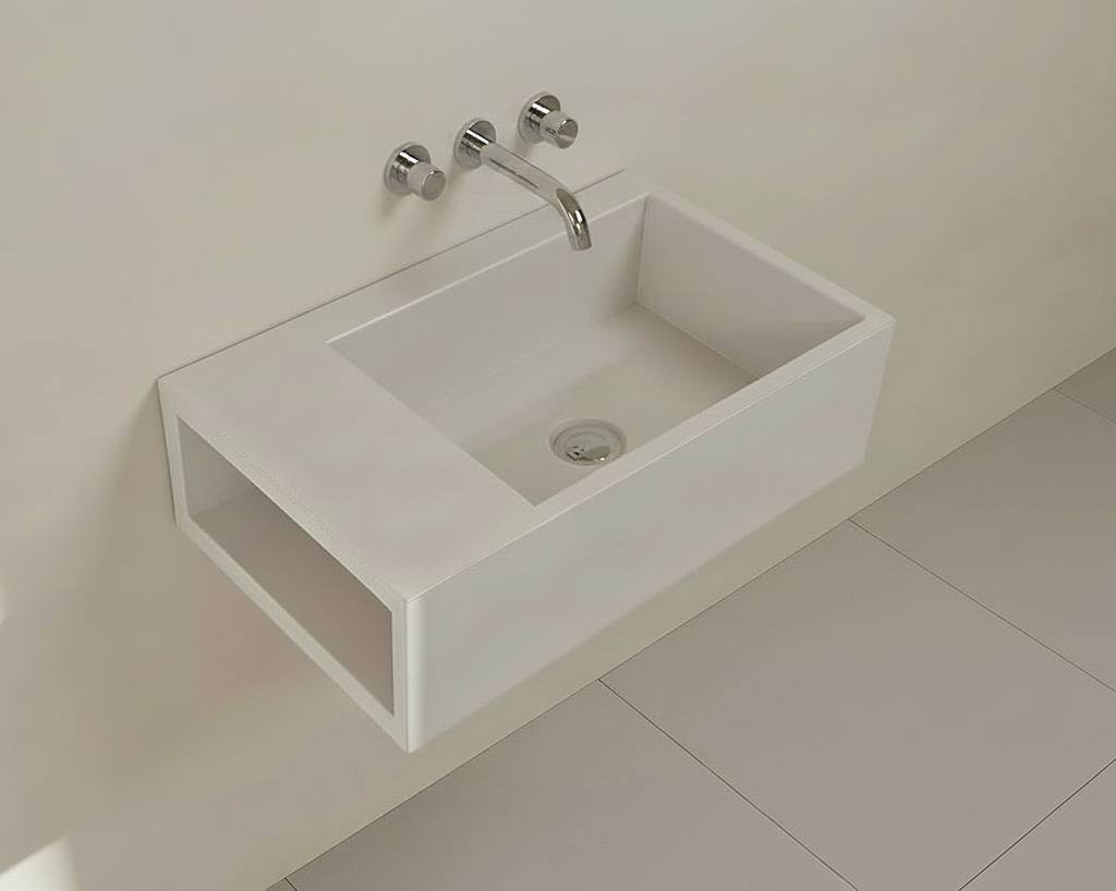ELIZA Concrete Basin with Open Storage - Alcove Collection (50x35cm)