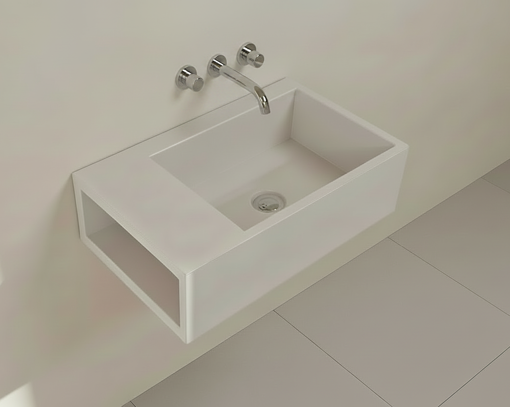 ELIZA Concrete Basin with Open Storage - Alcove Collection (50x35cm)