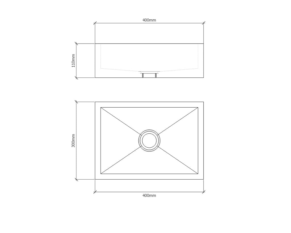 Fabrication drawing of Isla concrete sink with dimensions