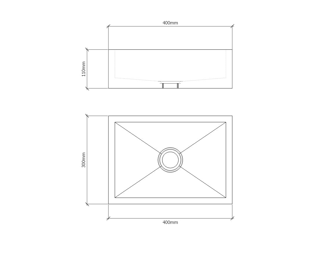Fabrication drawing of Isla concrete sink with dimensions
