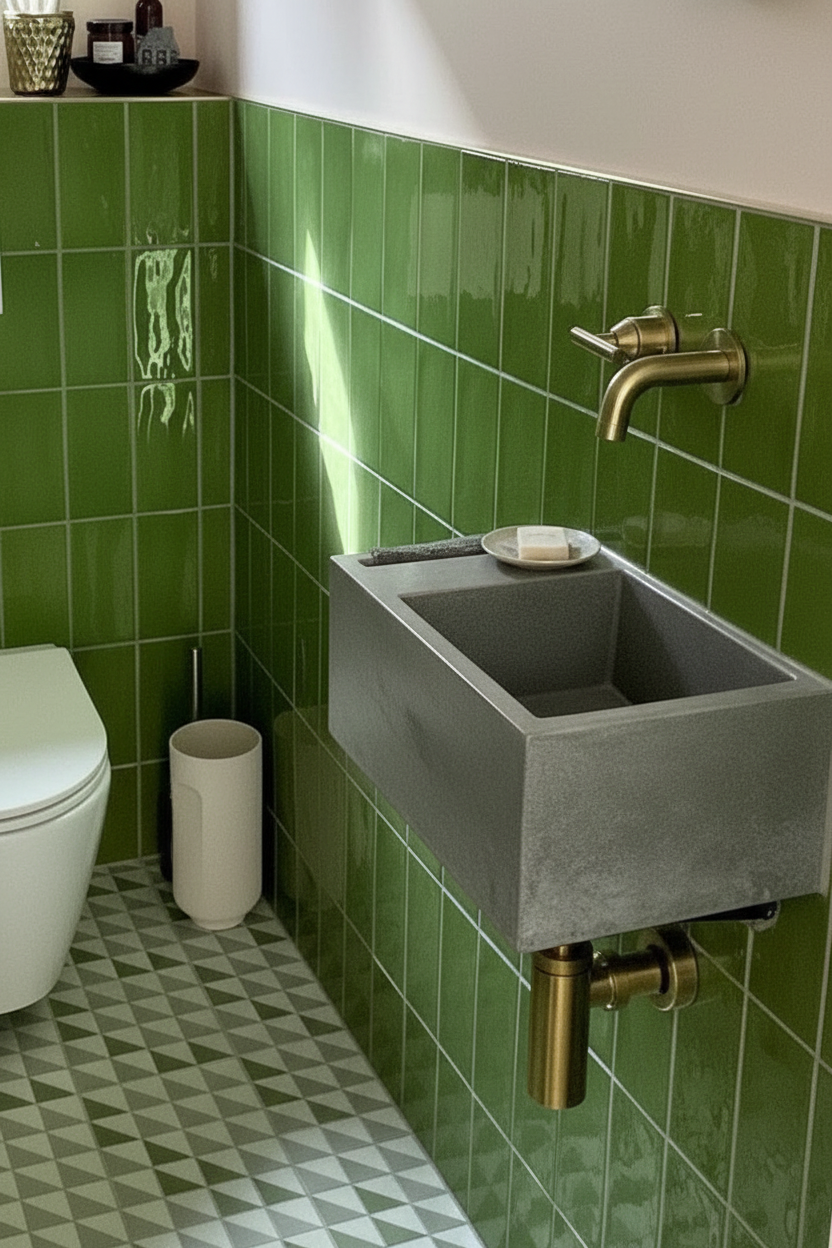 LARA Concrete Basin with Towel Rail - Alcove Collection (40x25cm)