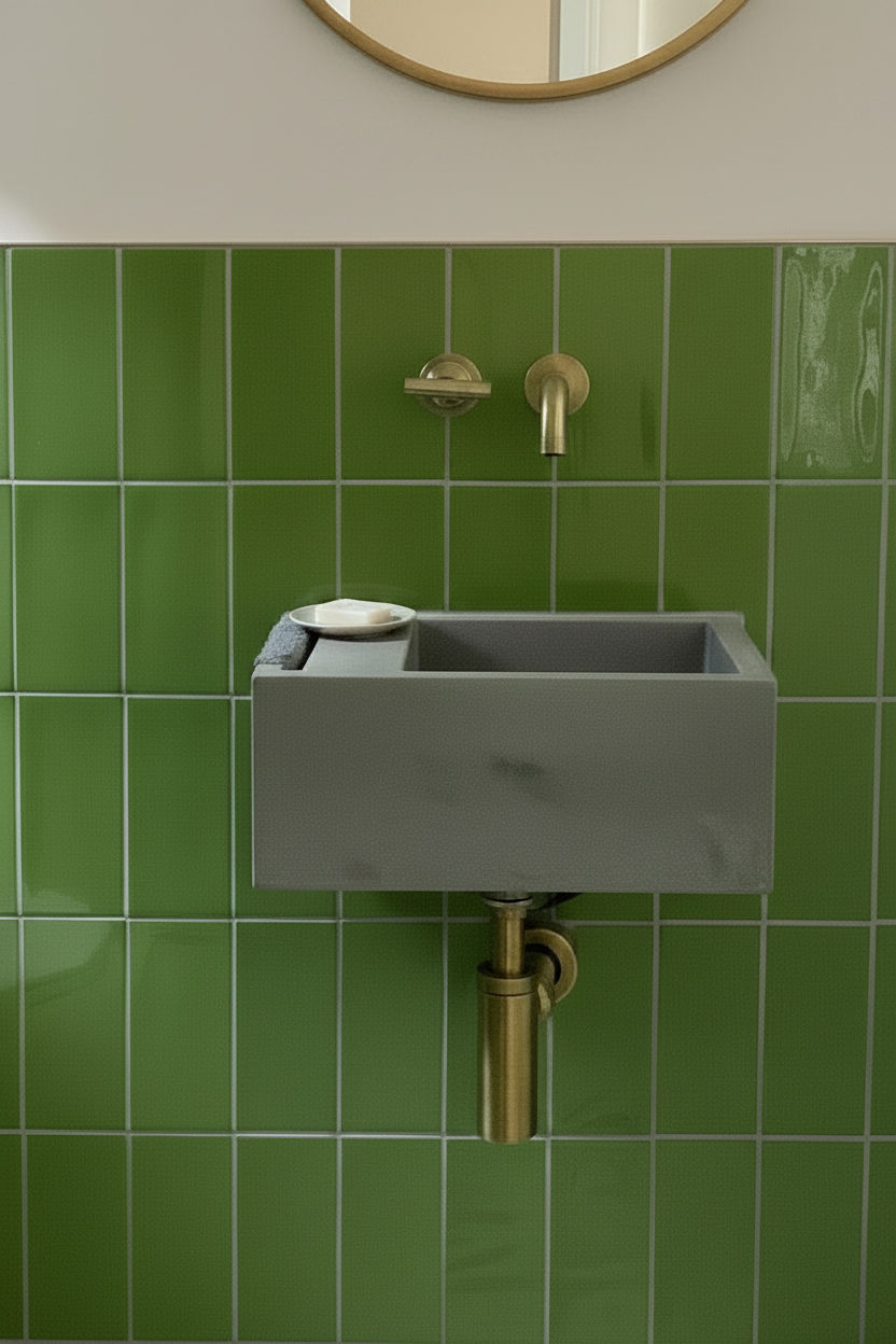 LARA Concrete Basin with Towel Rail - Alcove Collection (40x25cm)