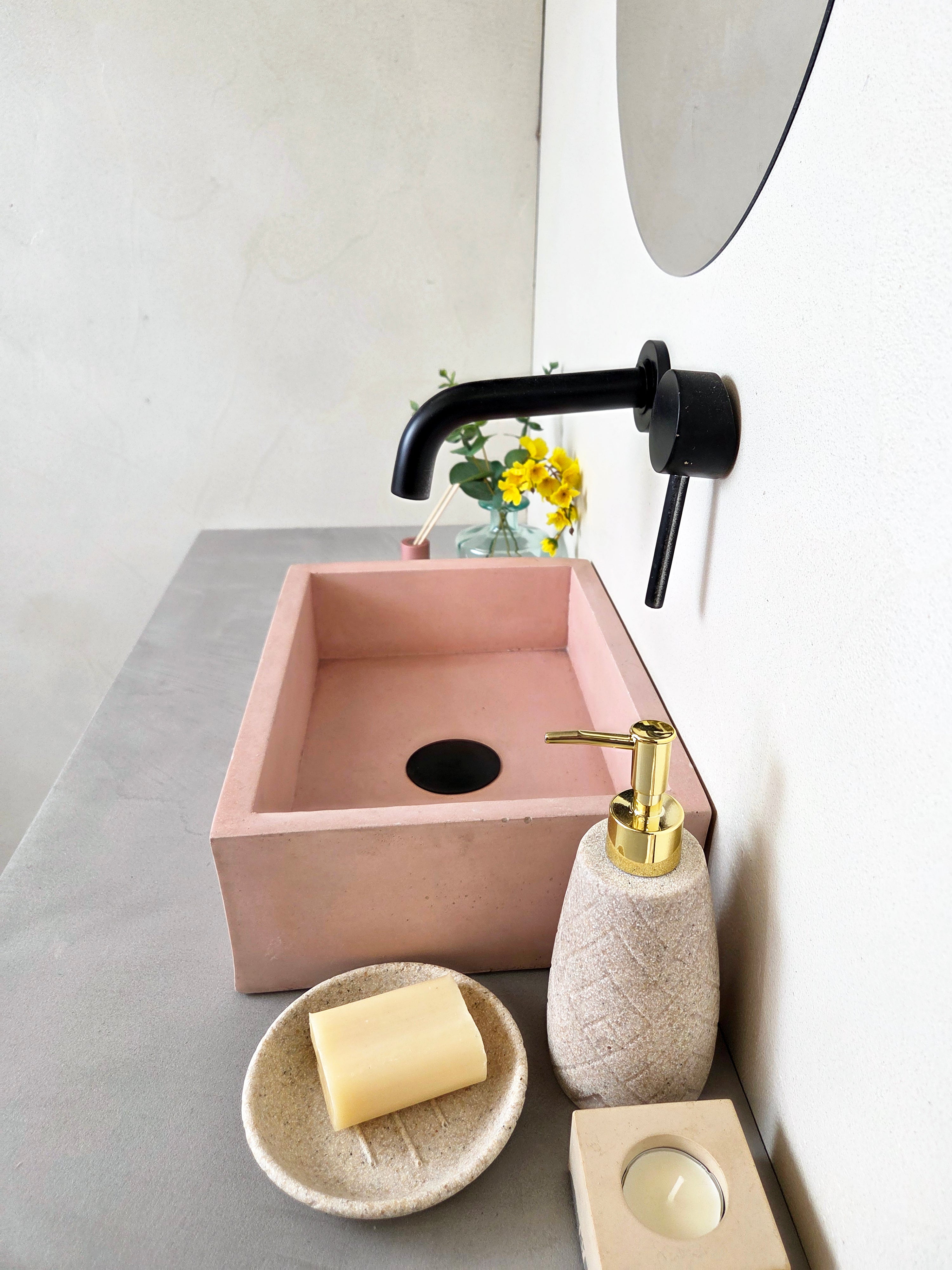 MINI concrete basin in pink, side view