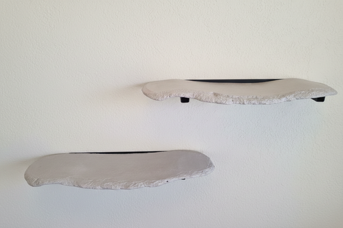 Concrete Wall Shelves (Set of 2) - Handcrafted Organic Form, Black Steel Mounts