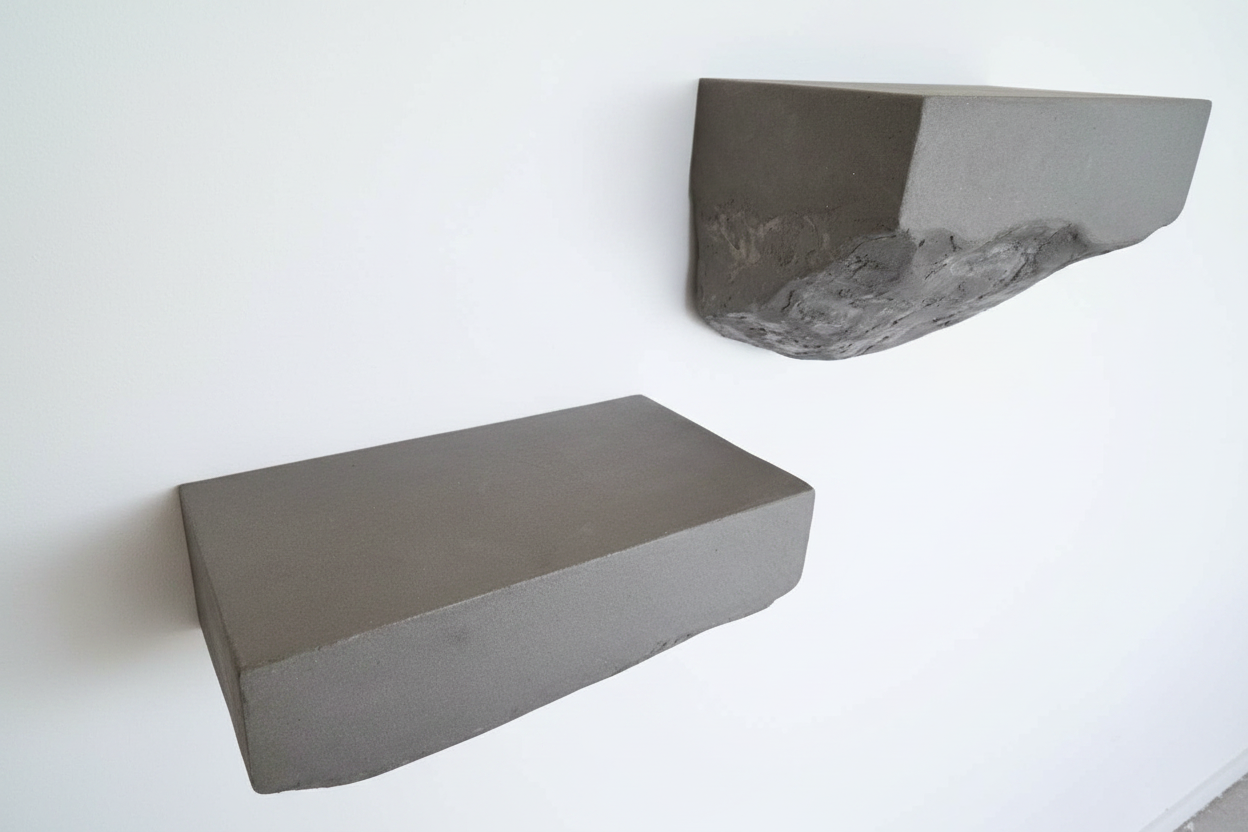 rectangular small microcement shelves, top side view