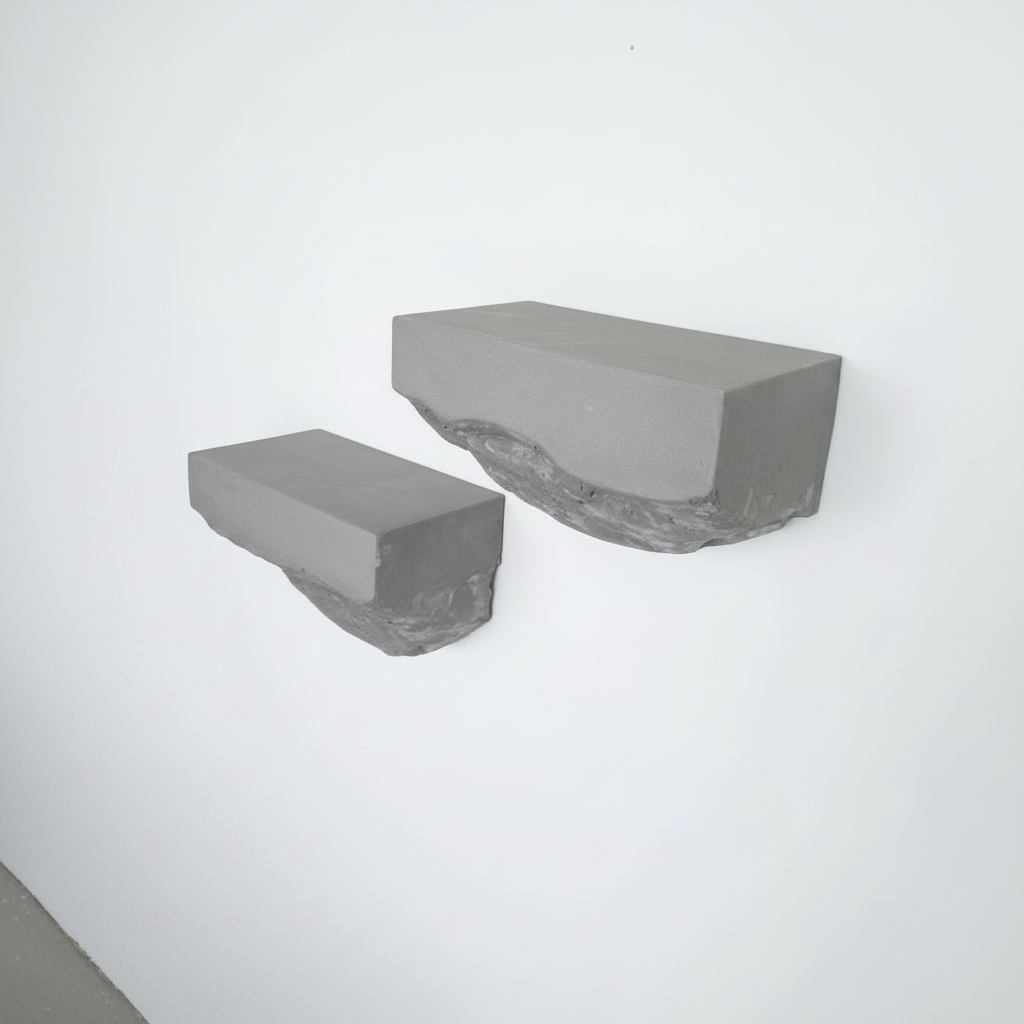 Handmade wall shelves with geometric top and organic lower edge