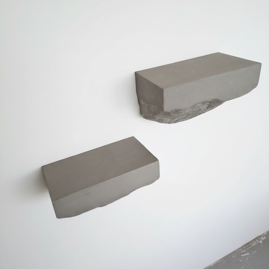 Two microcement block shaped shelves on a white background