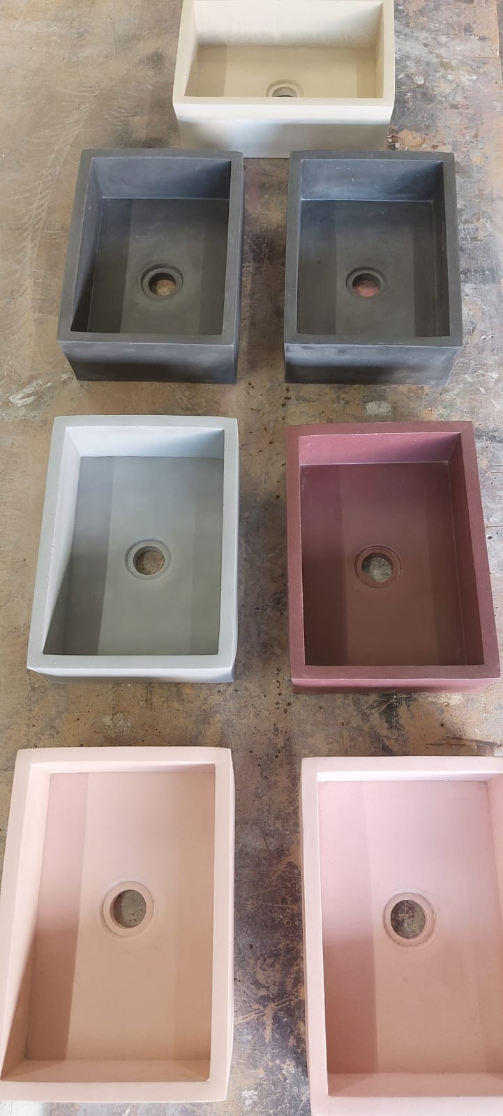 MINI concrete basins produced in a range of custom colours