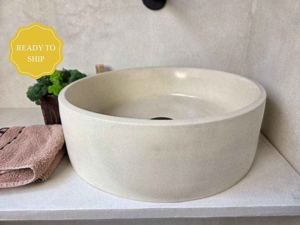 LAI Round Handmade Concrete Basin - Essential collection (37cm) | In Stock - Ivory