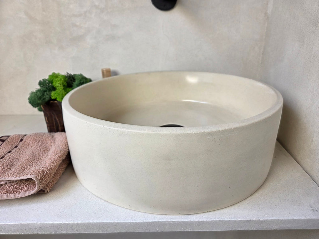 LAI Round Handmade Concrete Basin - Essential collection (37cm) | In Stock - Ivory