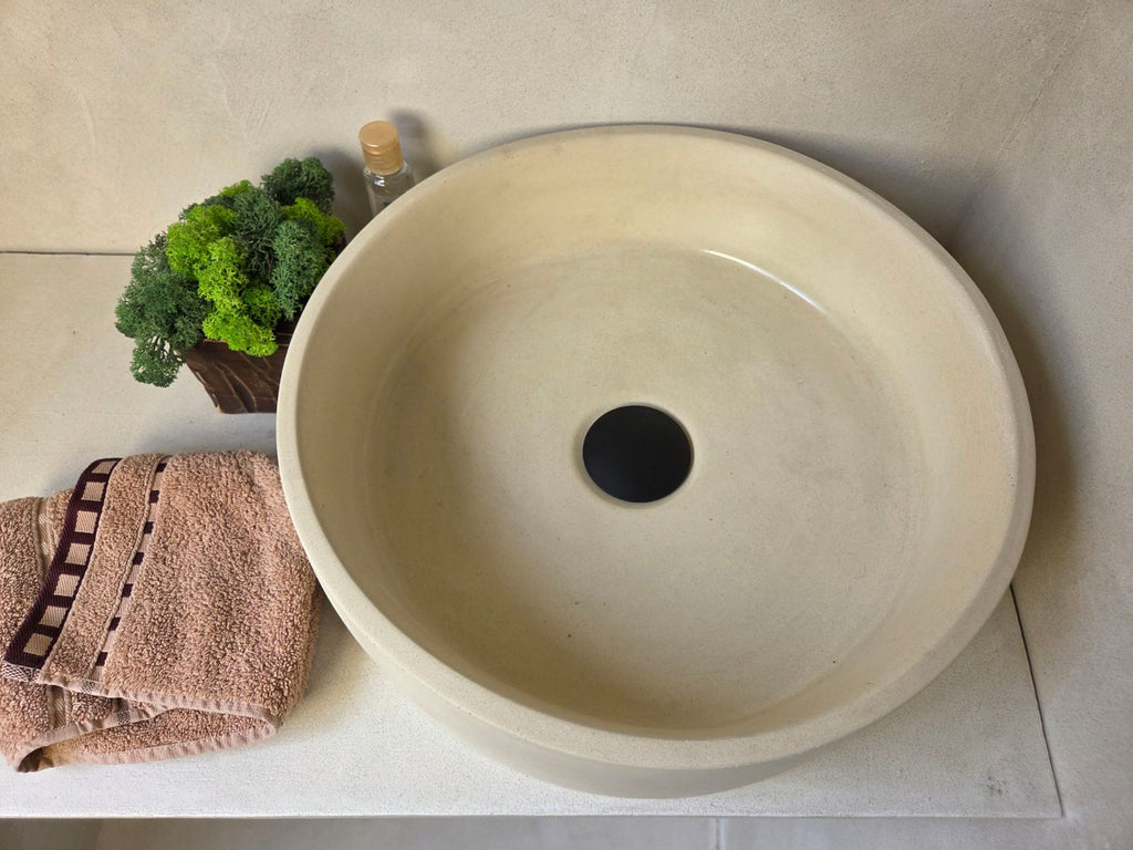 LAI Round Handmade Concrete Basin - Essential collection (37cm) | In Stock - Ivory