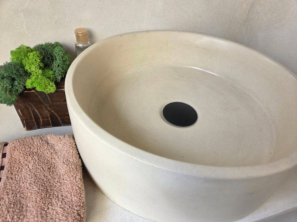 LAI Round Handmade Concrete Basin - Essential collection (37cm) | In Stock - Ivory