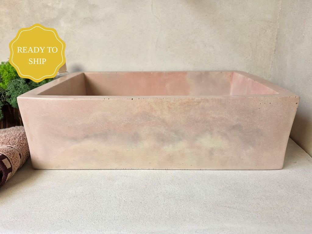 MINI Bathroom Concrete Basin - Marbeli Collection (35x25cm) | In Stock - Pink Marble Effect