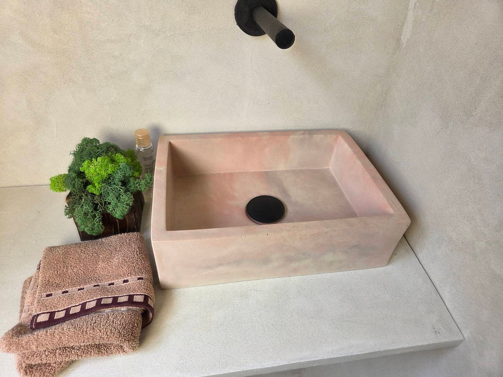 MINI Bathroom Concrete Basin - Marbeli Collection (35x25cm) | In Stock - Pink Marble Effect