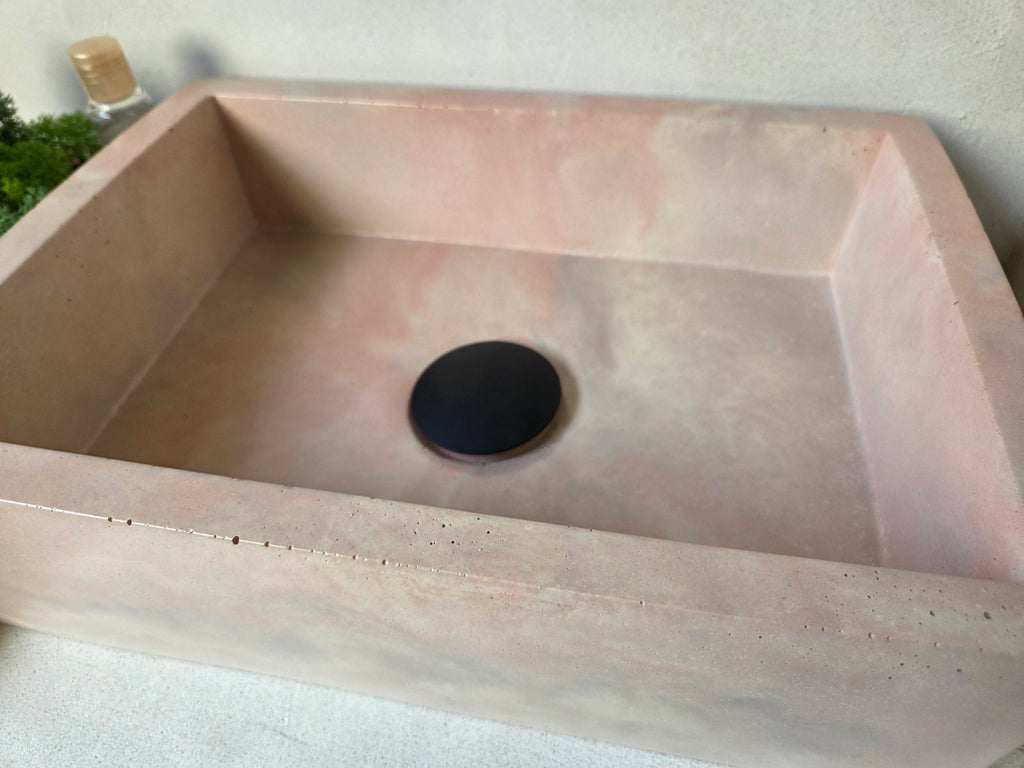 MINI Bathroom Concrete Basin - Marbeli Collection (35x25cm) | In Stock - Pink Marble Effect