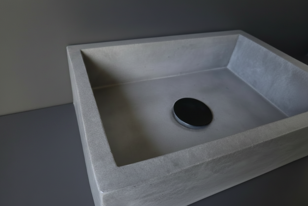 Concrete sink on a dark gray background
