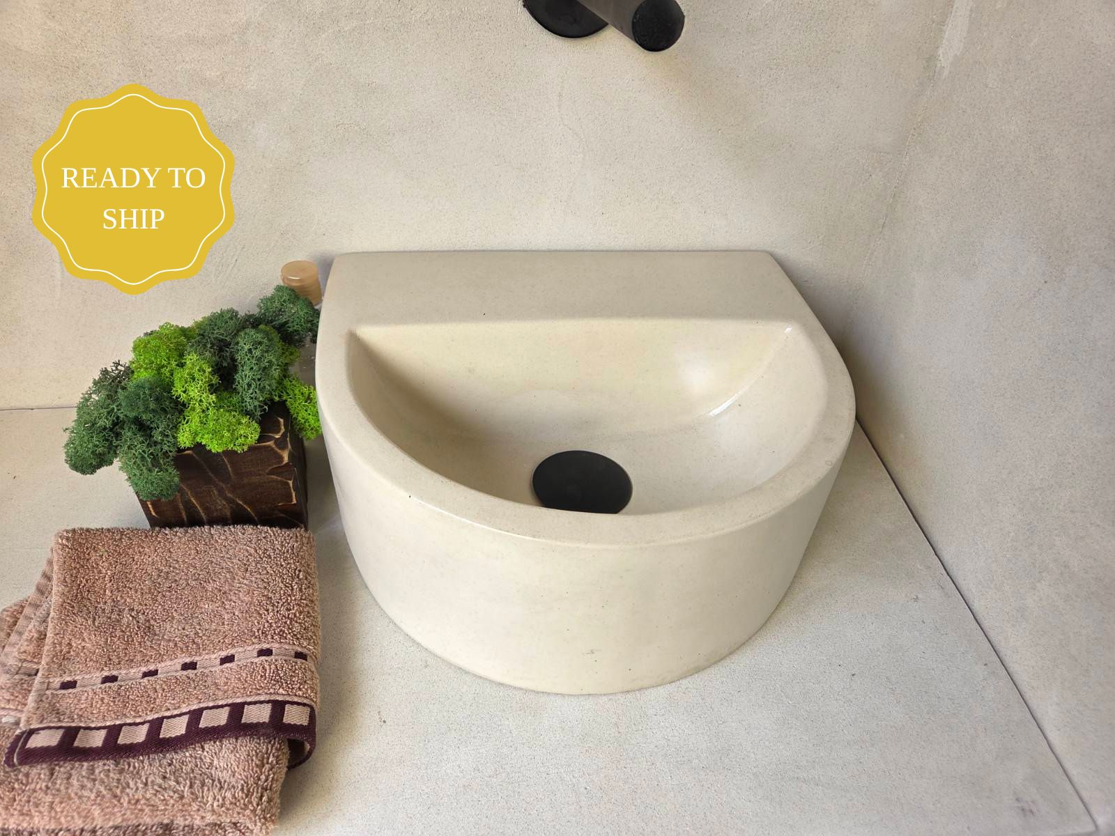 ONIK Semi-Oval Concrete Basin - Essential Collection (31.5x27cm) | In Stock - Ivory