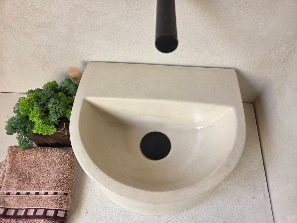 ONIK Semi-Oval Concrete Basin - Essential Collection (31.5x27cm) | In Stock - Ivory