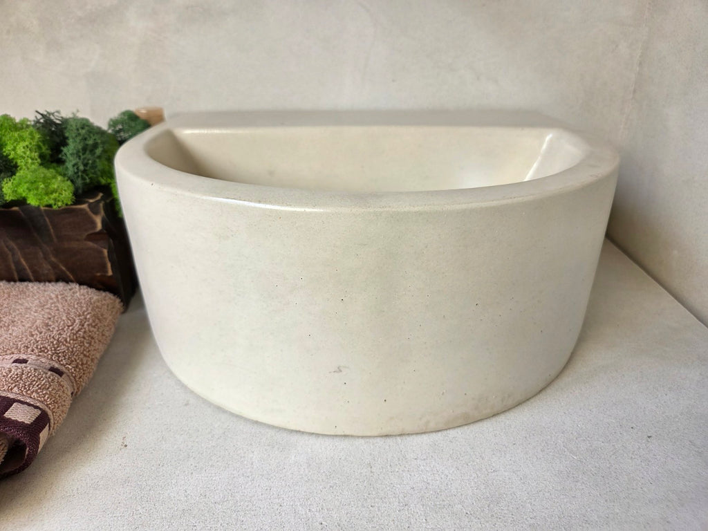 ONIK Semi-Oval Concrete Basin - Essential Collection (31.5x27cm) | In Stock - Ivory