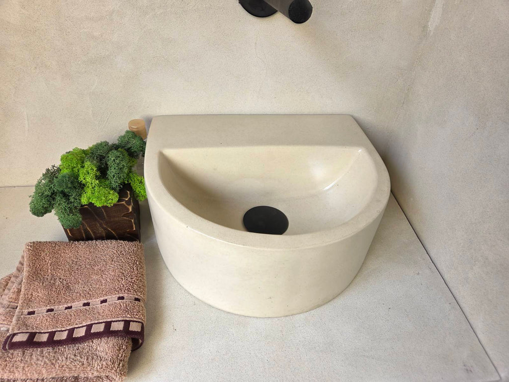 ONIK Semi-Oval Concrete Basin - Essential Collection (31.5x27cm) | In Stock - Ivory