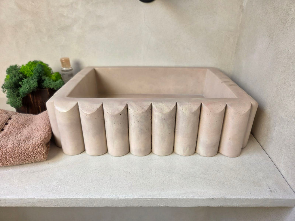 RIVA Concrete Basin with Scalloped Edge - Marbeli Collection (39x27.5cm) | In Stock
