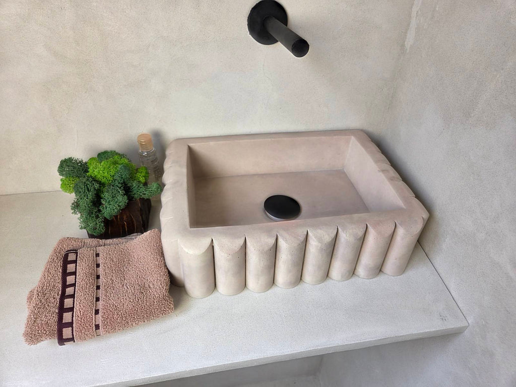 RIVA Concrete Basin with Scalloped Edge - Marbeli Collection (39x27.5cm) | In Stock
