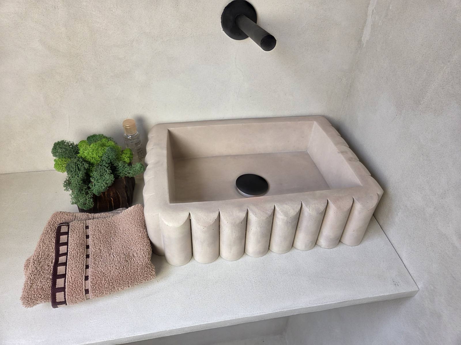 RIVA Concrete Basin with Scalloped Edge - Marbeli Collection (39x27.5cm) | In Stock