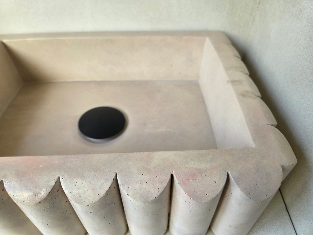 RIVA Concrete Basin with Scalloped Edge - Marbeli Collection (39x27.5cm) | In Stock