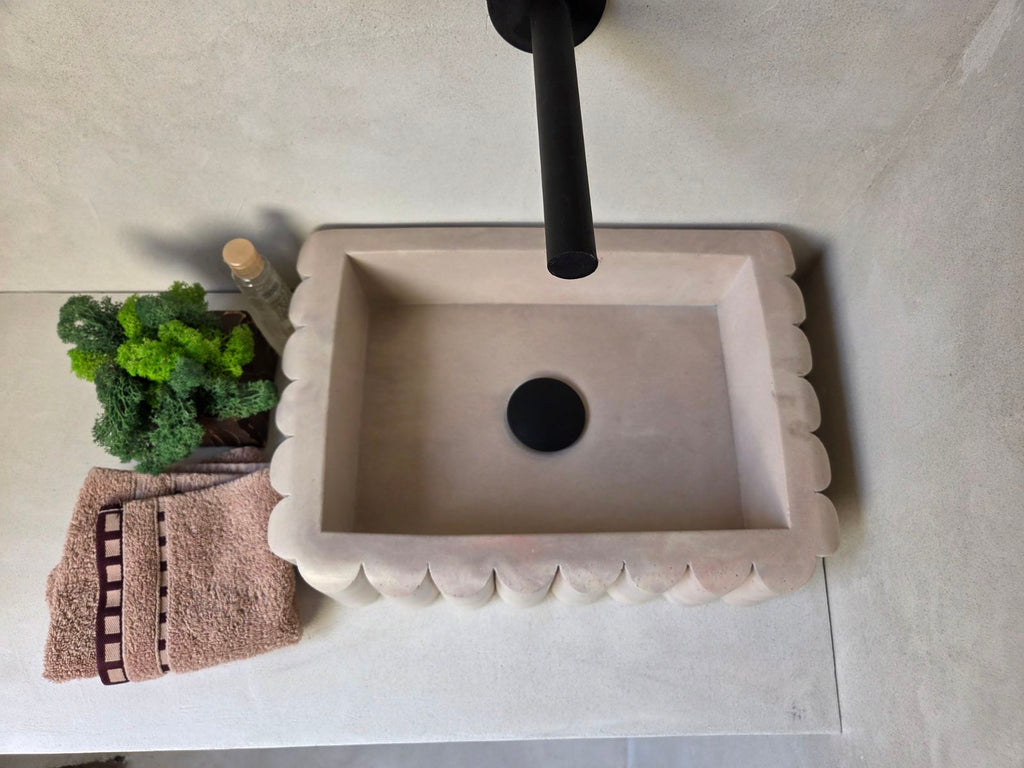 RIVA Concrete Basin with Scalloped Edge - Marbeli Collection (39x27.5cm) | In Stock