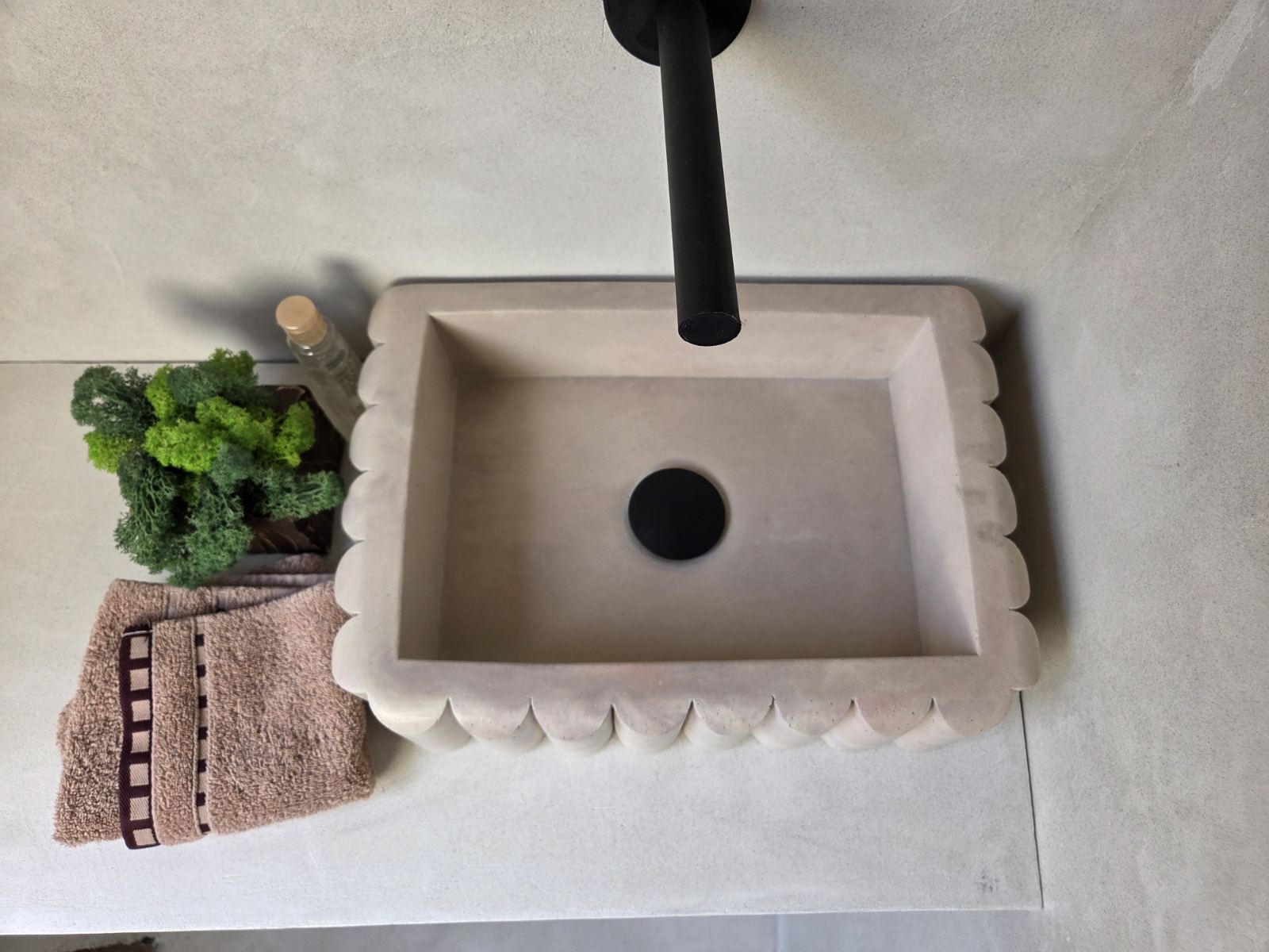 RIVA Concrete Basin with Scalloped Edge - Marbeli Collection (39x27.5cm) | In Stock