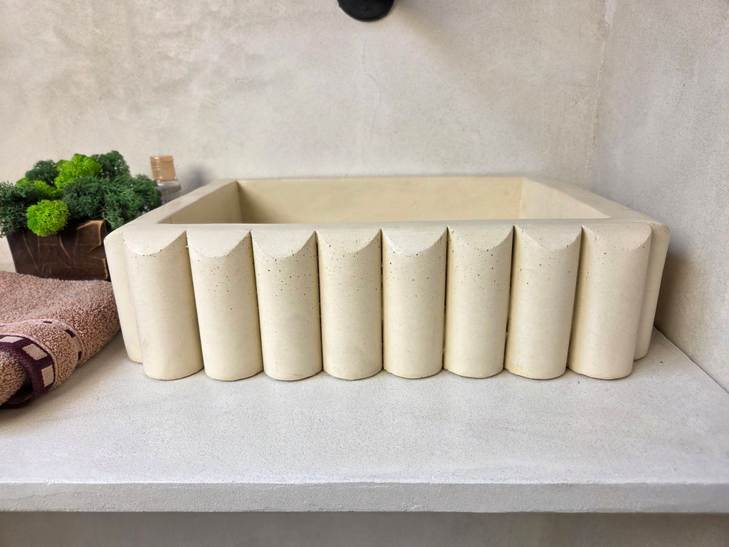 RIVA Concrete Basin with Scalloped Edge - Atelier Collection (39x27.5cm) | In Stock - Ivory