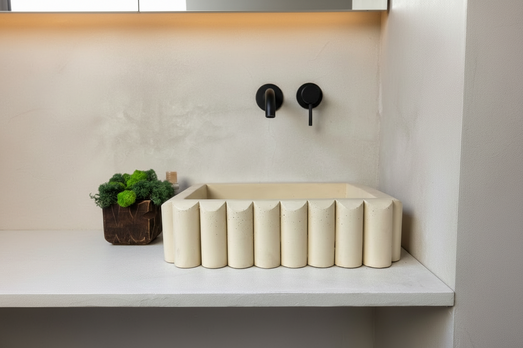 RIVA Concrete Basin with Scalloped Edge - Atelier Collection (39x27.5cm) | In Stock - Ivory