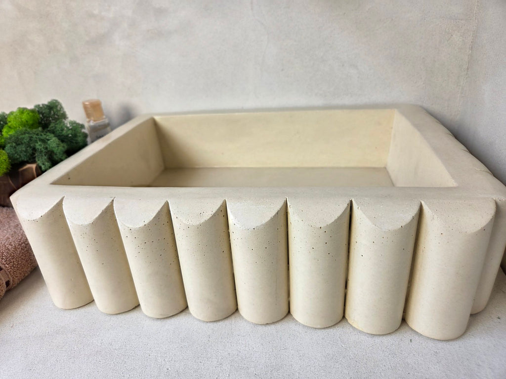 RIVA Concrete Basin with Scalloped Edge - Atelier Collection (39x27.5cm) | In Stock - Ivory