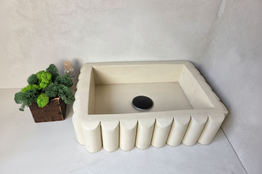 RIVA Concrete Basin with Scalloped Edge - Atelier Collection (39x27.5cm) | In Stock - Ivory