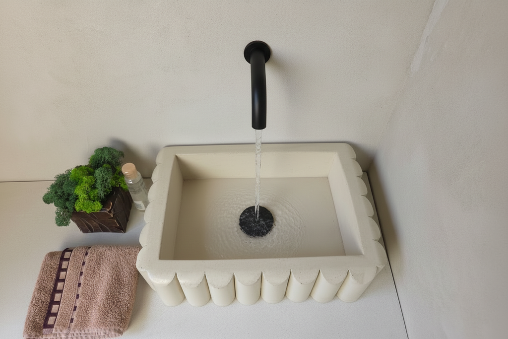RIVA Concrete Basin with Scalloped Edge - Atelier Collection (39x27.5cm) | In Stock - Ivory