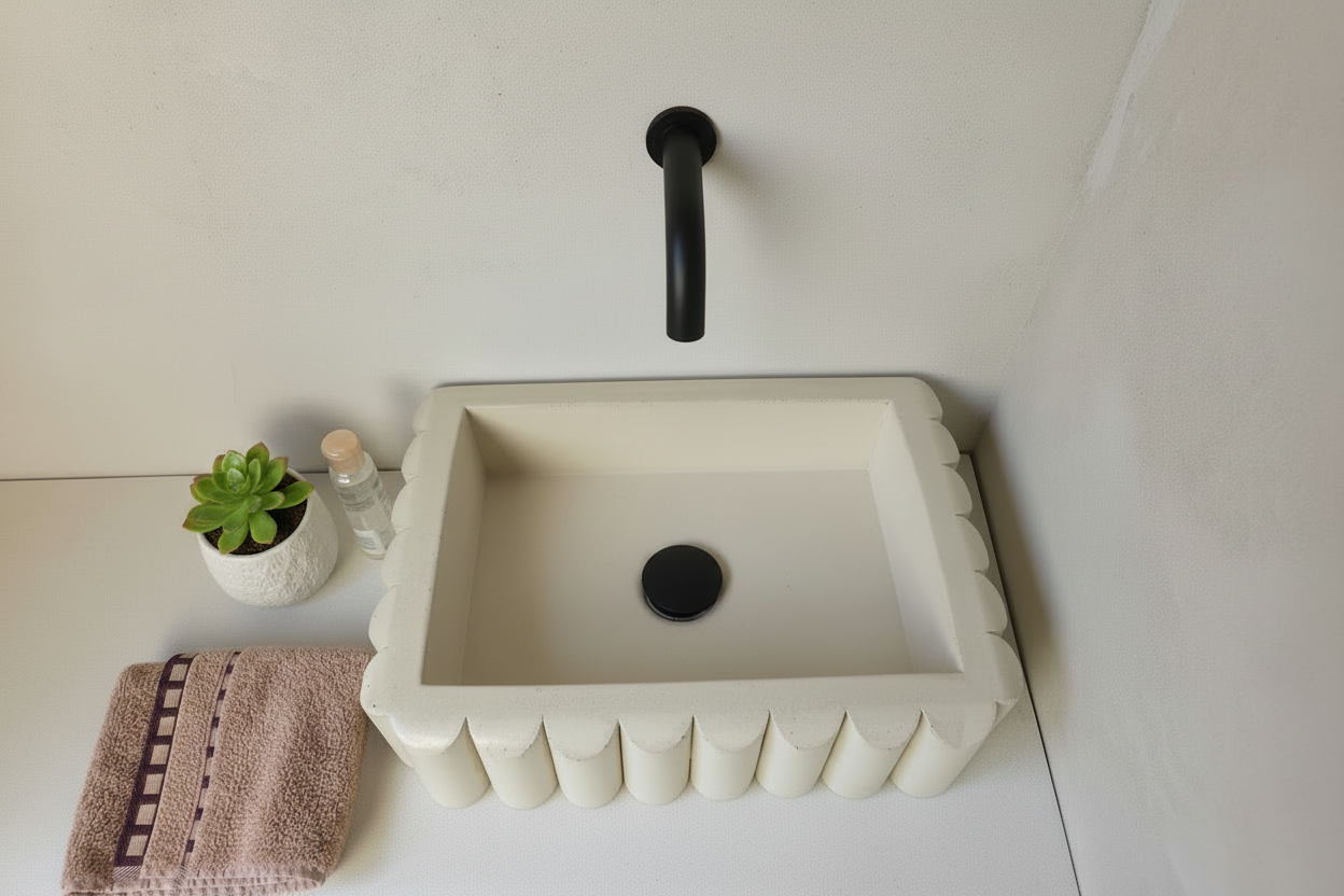 RIVA Concrete Basin with Scalloped Edge - Atelier Collection (39x27.5cm) | In Stock - Ivory