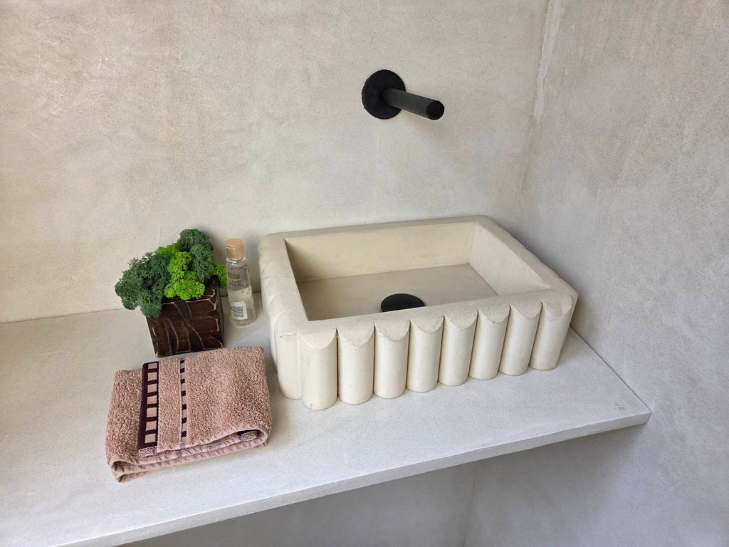 RIVA Concrete Basin with Scalloped Edge - Atelier Collection (39x27.5cm) | In Stock - Ivory