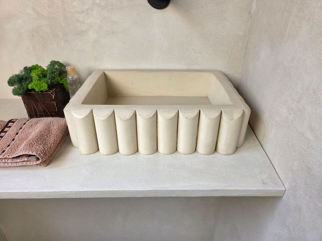 RIVA Concrete Basin with Scalloped Edge - Atelier Collection (39x27.5cm) | In Stock - Ivory