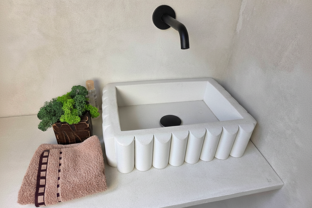 RIVA Concrete Basin with Scalloped Edge - Atelier Collection (39x27.5cm) | In Stock - Snow