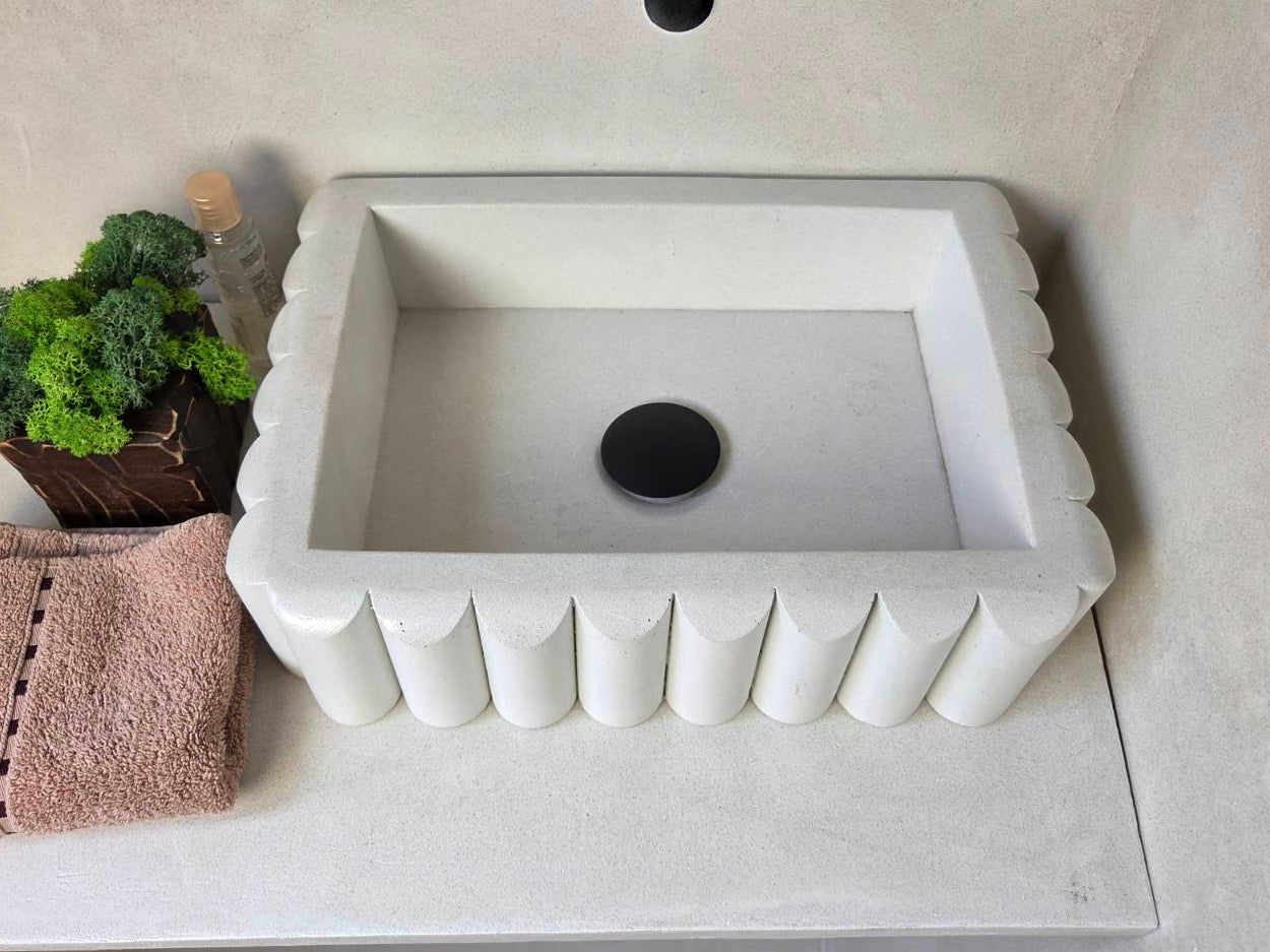 RIVA Concrete Basin with Scalloped Edge - Atelier Collection (39x27.5cm) | In Stock - Snow