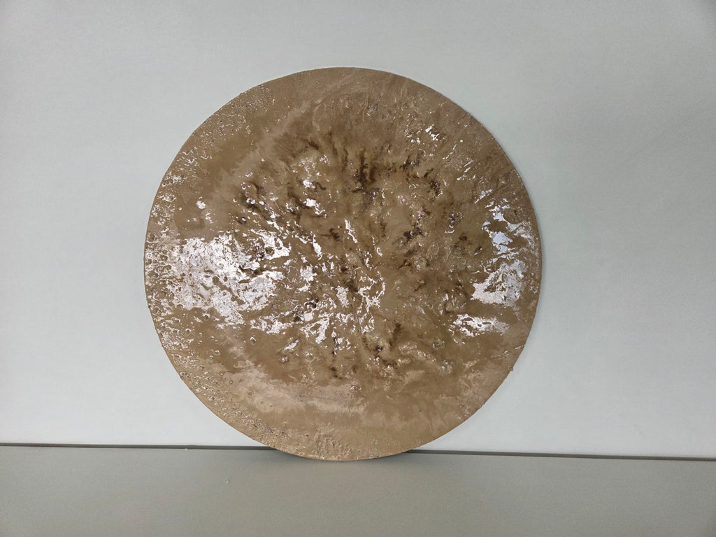 Strata Round Concrete & Resin Wall Art - Textured Beige Panel (50 cm)