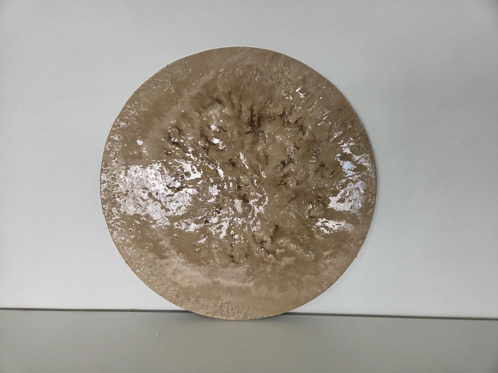 Strata Round Concrete & Resin Wall Art - Textured Beige Panel (50 cm)