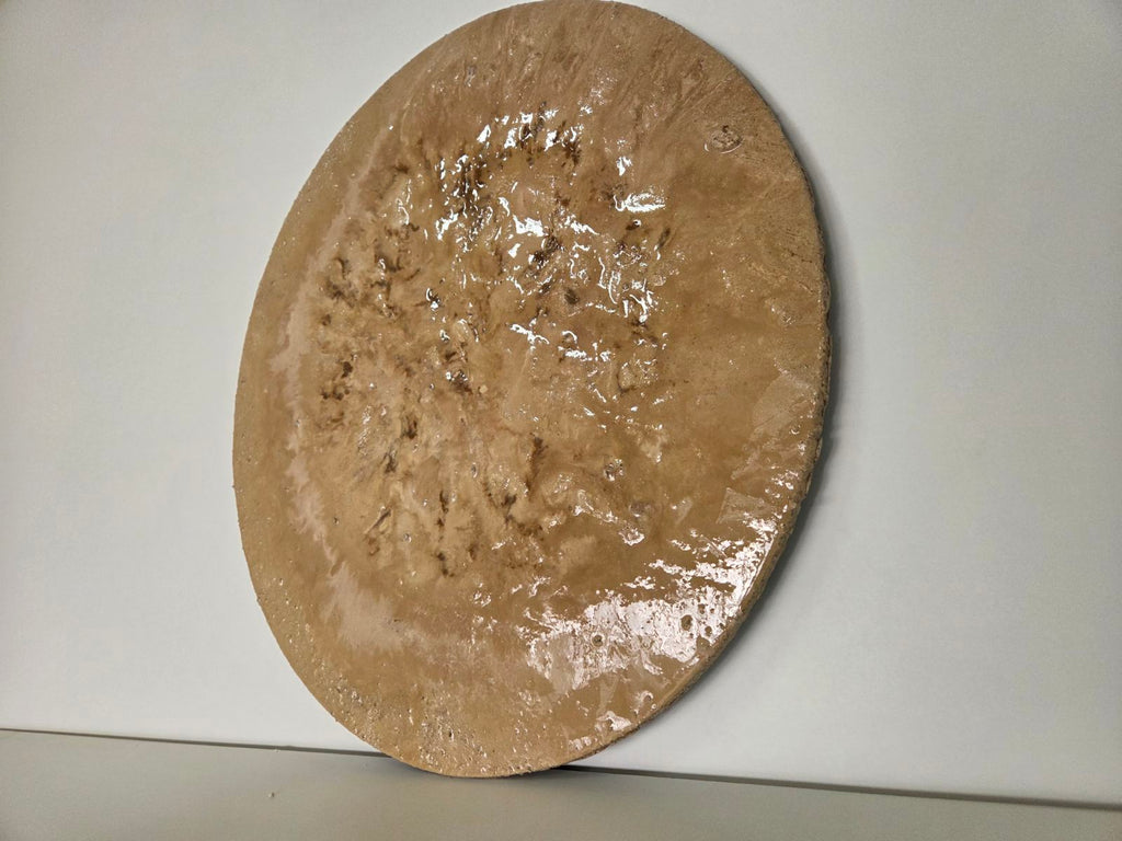 Strata Round Concrete & Resin Wall Art - Textured Beige Panel (50 cm)