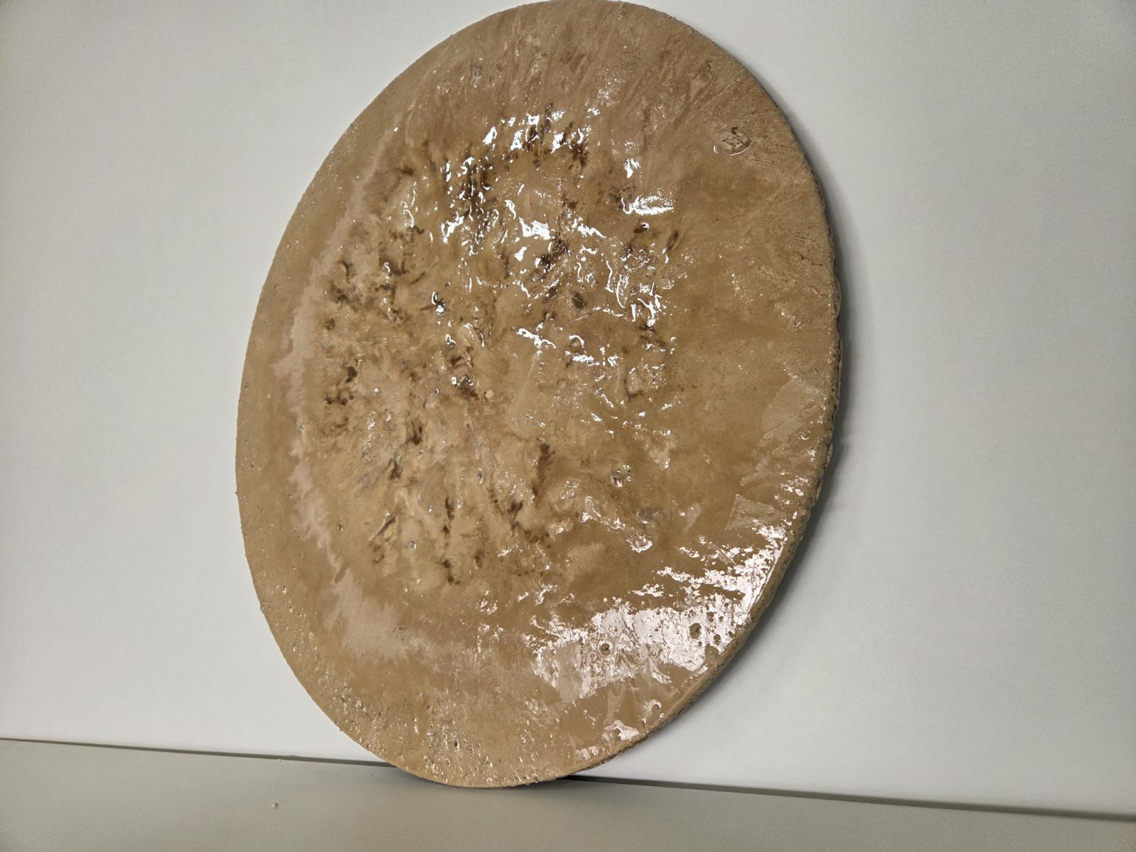 Strata Round Concrete & Resin Wall Art - Textured Beige Panel (50 cm)
