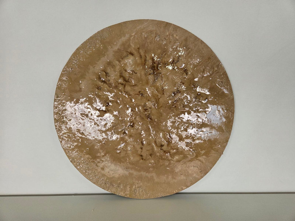 Strata Round Concrete & Resin Wall Art - Textured Beige Panel (50 cm)