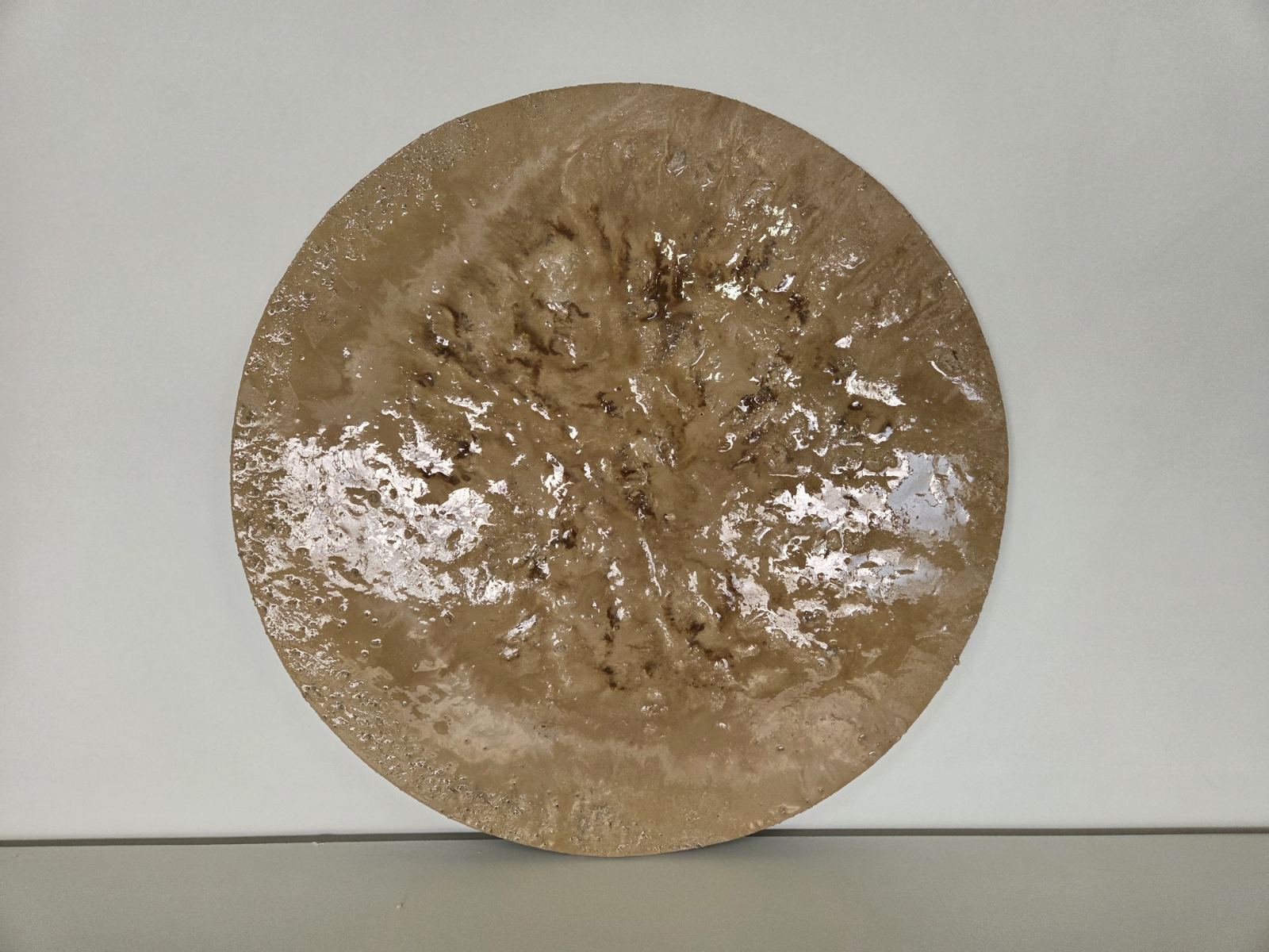 Strata Round Concrete & Resin Wall Art - Textured Beige Panel (50 cm)