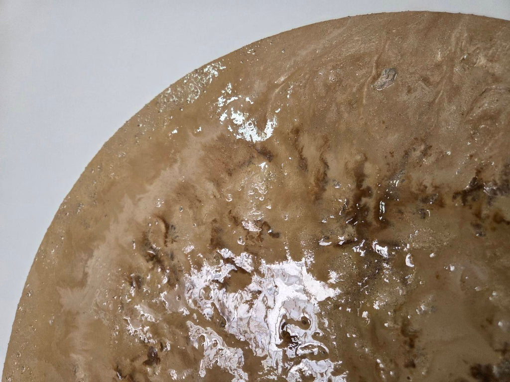 Strata Round Concrete & Resin Wall Art - Textured Beige Panel (50 cm)