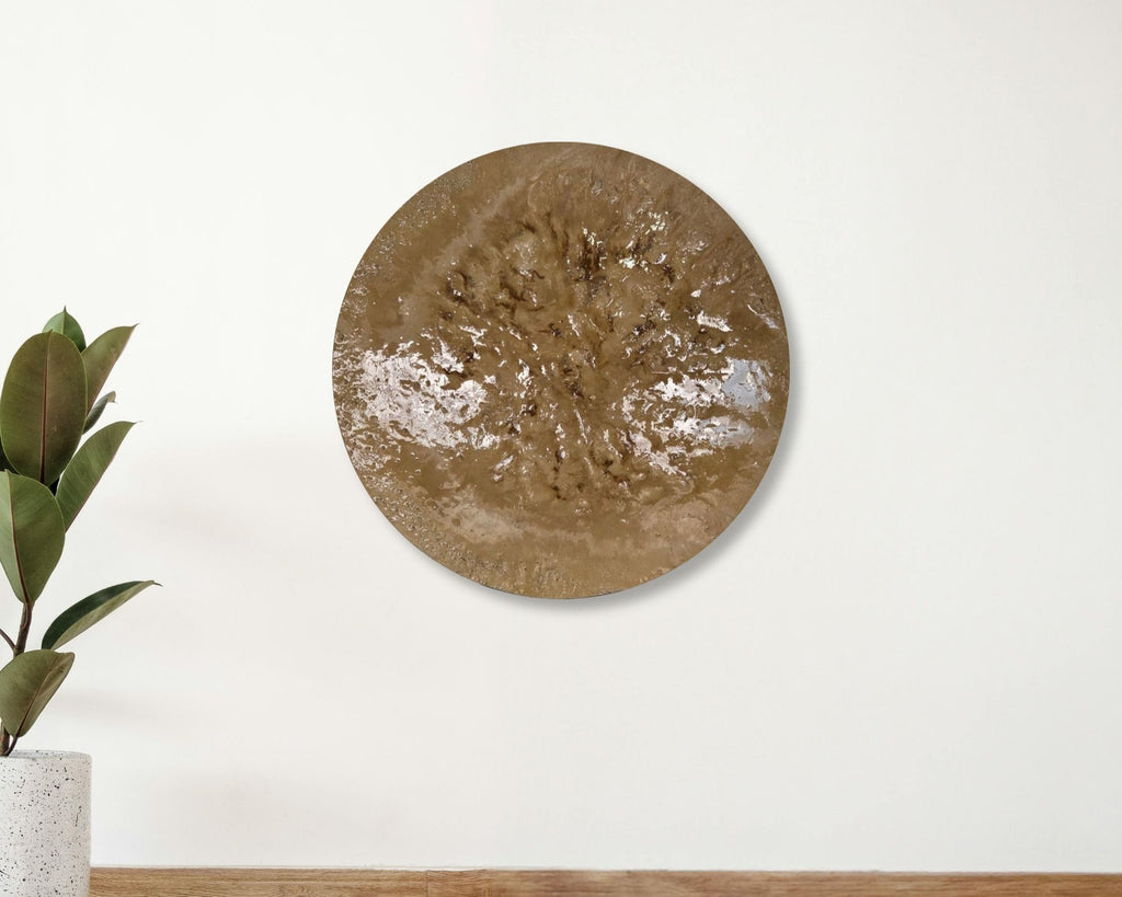 Strata Round Concrete & Resin Wall Art - Textured Beige Panel (50 cm)