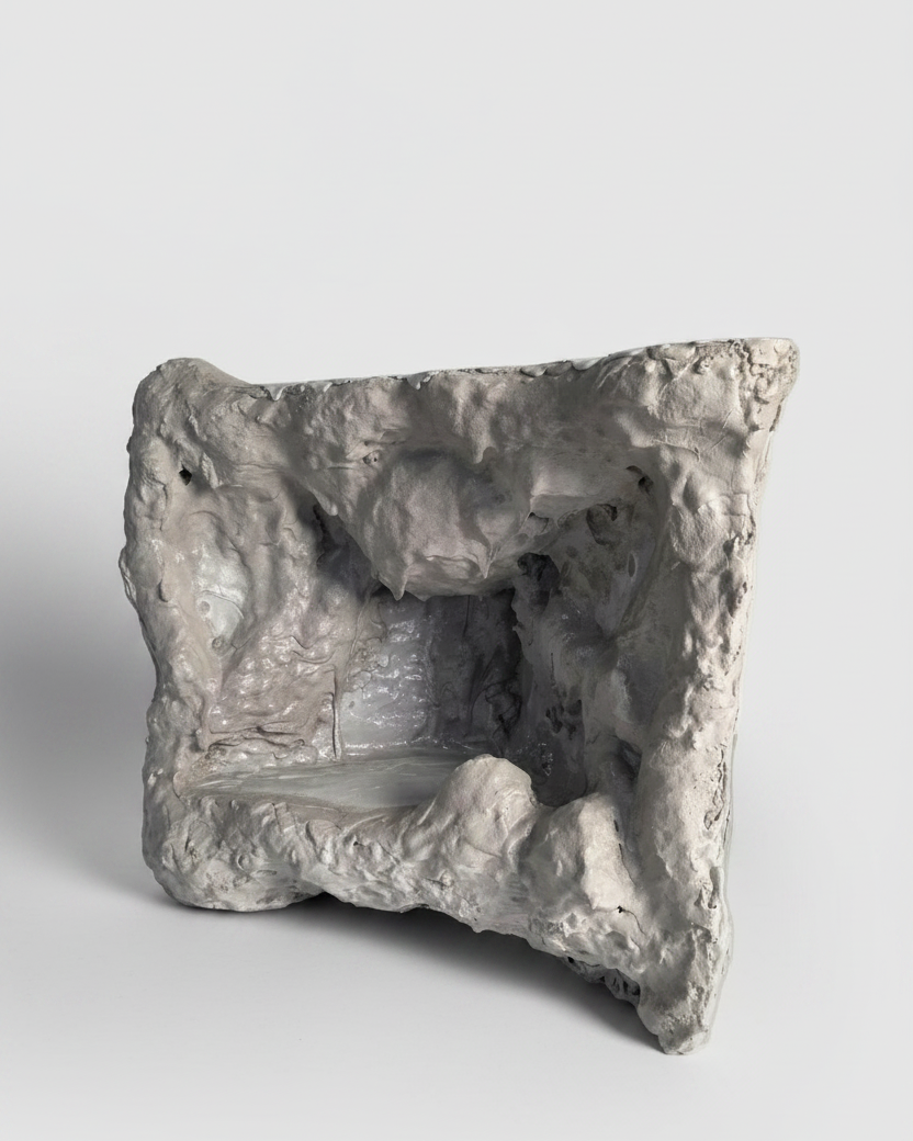 Thea Corner Side Table - Handcrafted Concrete with Sculptural, Cave-Inspired Design